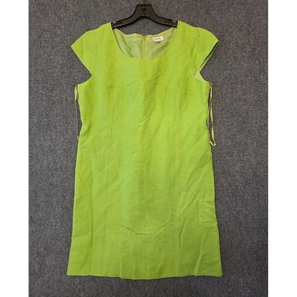 Tahari Arthur S. Levine Dress Womens 18 Green Linen Scoop Neck Sheath Work